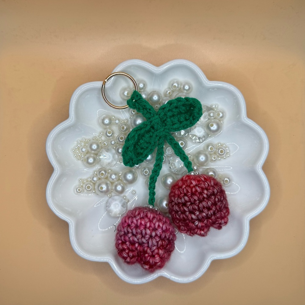 Handcrafted Deep Red Gradient Crochet Tulips Keychain